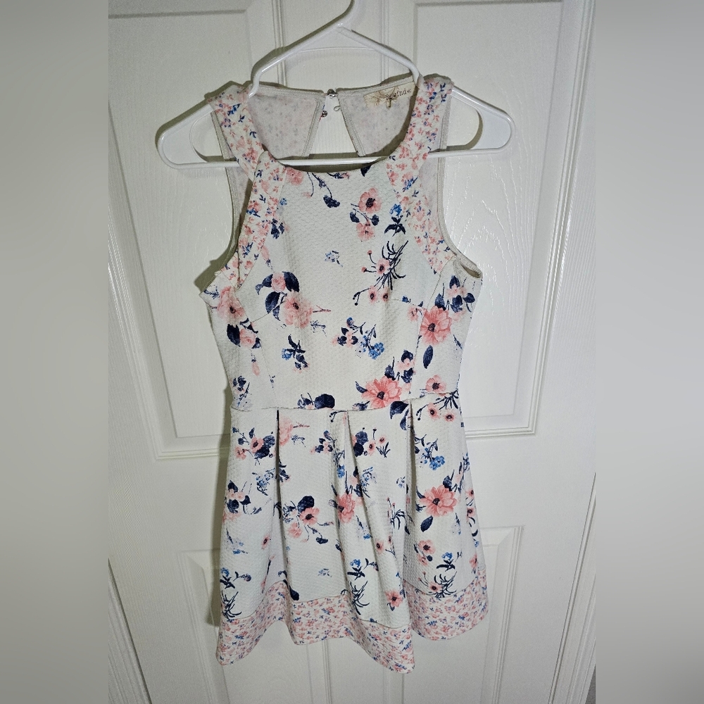 Rewind White Floral Open Back Short Womens Dress Small